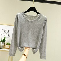 알로데 여성용 느슨한 프릴 브이넥 긴팔 티셔츠