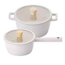 키친플라워 IH 인덕션 냄비 2종 세트, 크림색, 2개, 편수냄비 18cm + 양수냄비 20cm
