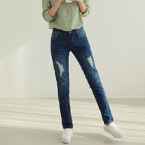 여성용 빼빼 데일리 구제 슬림 일자 데님 팬츠