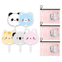 애니멀 프랜즈 부채 5p + 뭉크 지퍼백 스몰 3p 세트, 아프리콧(지퍼백), 랜덤발송(부채), 1세트