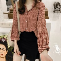 포플러앤씨 린에 깅엄 블라우스