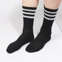 두발로 남성용 스포츠 메쉬 파일 쿠션 삼선 크루 삭스 양말 4켤레, 블랙