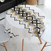 알럽홈 북유럽패턴 방수 테이블 보, 골드블랙 원형, 100cm