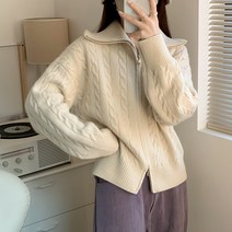 패션풀 여성용 꽈배기 카라 투웨이 집업 가디건 29118