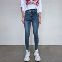 매드시스터 여성용 오비 컷팅 스키니 데님팬츠