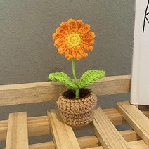 UM 인테리어 소품 손 뜨개 미니 화분 플라워 데이지, 오렌지