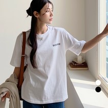 보에리에 여성용 레터링 라운드넥 반팔 티셔츠