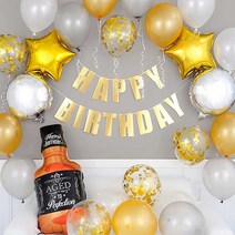 파티팡 생일파티 장식 세트, 해피벌스데이 위스키 골드, 1세트