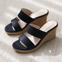 단골언니 여성용 너츠 더블 스트랩 웨지 뮬 슬리퍼 7cm