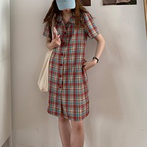 포플러앤씨 픽스피 체크 셔츠 원피스 숏