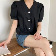 데이템 여성용 브이넥 퍼프 블라우스