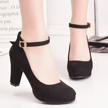 여성용 스웨이드 심플한 통굽 발목 스트랩 하이힐 PRDS107