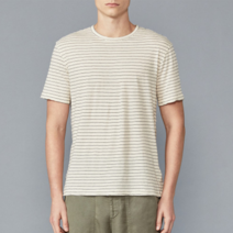 OFFICINEGENERALE 남성용 스트라이프 린넨혼방 반팔 티셔츠