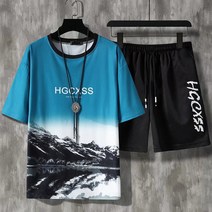 남성용 마켓A 포레스트 반팔 반바지 세트
