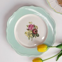 위즐리 빈티지 엔틱 브런치 접시 2p, 4 민트 플라워, 2개