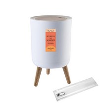달팽이리빙 푸벨드마망 라운드 휴지통 7L + 전용봉투 10p, 화이트 + 우드, 1세트