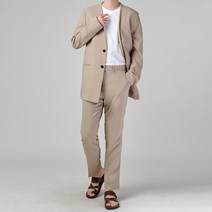 바르 남성용 린넨 노카라 투버튼 베이직 수트 세트 BU3004