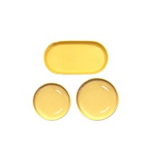 오체어스 1537 비비드컬러 테두리 플레이트 M + L + 오벌 세트 3p, 옐로우, 플레이트 3종