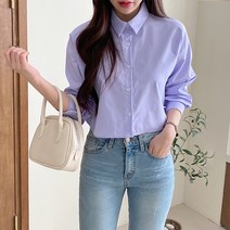 여성용 럽스 키치 무지 카라넥 크롭 셔츠
