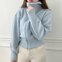 슈가펀 투웨이 하이넥 폭신 집업 니트