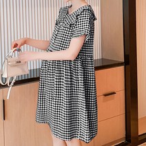 하이디 격자 둥근 카라 임산부 원피스