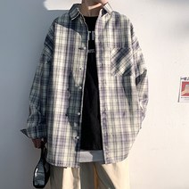 남성용 PDS패션 포켓 포인트 파스텔톤 오버핏 체크 셔츠