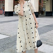 백리본 폴카 도트 패턴 출산웨어 임산부 반소매 원피스