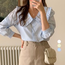 플랜데이 여성용 러블리 모먼 프릴 빅카라 자수 블라우스