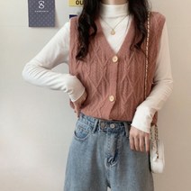 쏘앤영 꽈배기 브이넥 니트 조끼 가디건