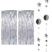 파티쇼 커튼 2p + 달과별 가랜드 2p 세트, 실버, 1세트