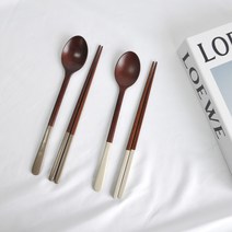 키친유 파스텔 우드 수저세트 크림 + 브라운, 1세트, 숟가락 2종 + 젓가락 2종, 크림+브라운