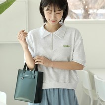 빼빼 여성용 집업 카라넥 배색 레터링 반팔 맨투맨 티셔츠 FREE 화이트메란지