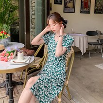 레몬소울 도키니 플라워 퍼프 반팔 원피스