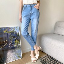 여성용 메아란 연청 워싱 보이프렌드 진 PT7447K15