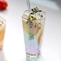 코지테이블 미스틱 오로라 프리즘 홀로그램 글라스 골드라인 육각 하이볼 270ml, 투명, 2개