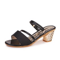 파라다이소 글리터 스트랩 골드 통굽 샌들힐