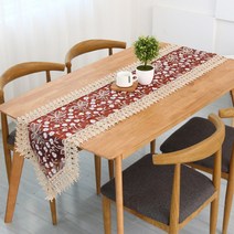 마켓감성 레이스 테이블 러너, 와인레드, 40 x 180 cm