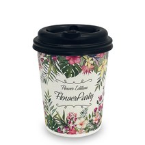 투고팩 플라워파티 종이컵 330ml x 100p + 타공뚜껑 블랙 100p 세트, 1세트