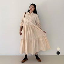 102102 여성용 빅사이즈 셔츠 버튼 캉캉 롱 원피스