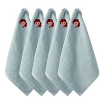 프롬코튼 유아용 30수 순면 어린이집 자수 고리수건, 민트, 5개