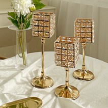 진심디자인 브라이트 크리스탈 골드 프레임 티라이트 C 사각 촛대 S + M + L 세트, 혼합색상