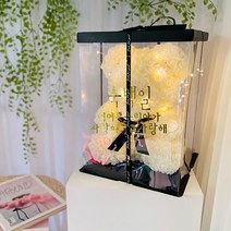 러블리팜 조화 로즈베어 L + 전용 케이스 + LED 전구 + 레터링 시트지 백일 세트, L사이즈, 아이보리(로즈베어), 골드(레터링 시트지)