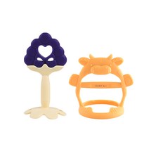 베이비앤아이 과일 + 카우 손목 치발기 세트, 노꼭지, 포도(과일 치발기), 바나나크림(손목 치발기)
