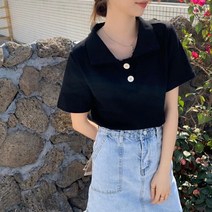 데이소이 여성용 투버튼 카라 반팔