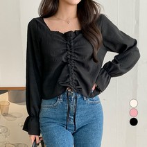 베러스윗 프릴 체크 엠보 셔링 블라우스