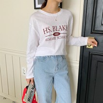 티탁 여성용 라운드넥 레터링 프린팅 린넨 긴팔 티셔츠 TTCB41