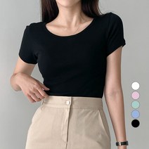 무드인더 여성용 무지 라운드 크롭 반팔 티셔츠