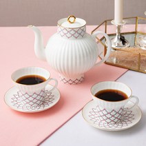 임페리얼포슬린 로즈넷 웨이브 2인 티세트, 1세트, 티잔 2p + 소서 2p + 티팟