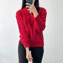 오오엘 여성용 램스울 꽈배기 울 플러드 라운드 니트