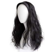 하이유니 히피 펌 헤어 심플 블랙 머리띠 가발 50cm, 네츄럴블랙, 1개